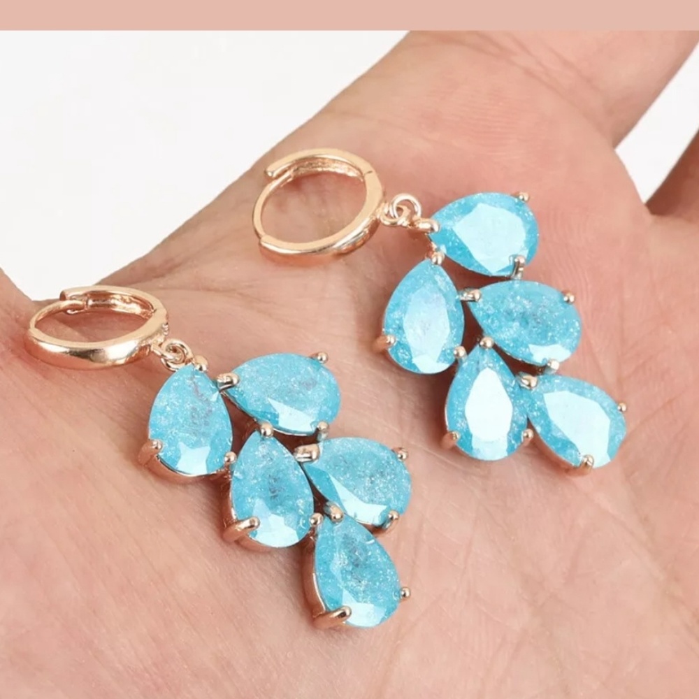 Aquamarine chandelier & rose gold earrings - Picture 4 of 9